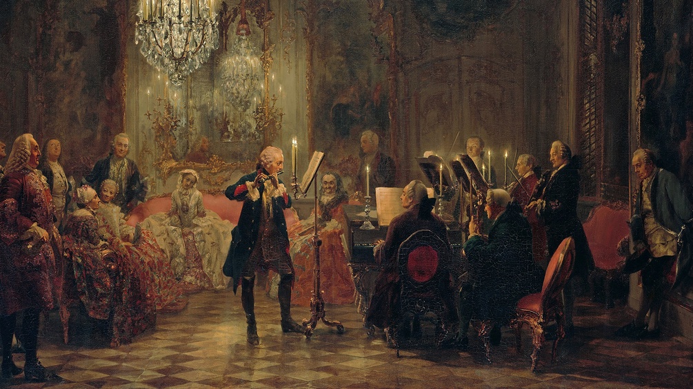 Flötenkonzert Friedrichs des Großen in Sanssouci (Gemälde von Adolph von Menzel, 1850–52)