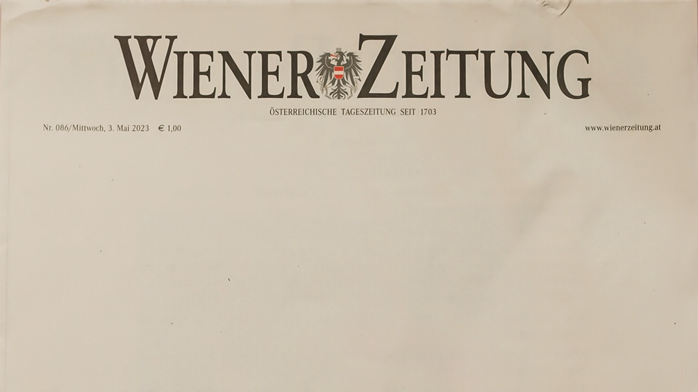 Ausgabe der Wiener Zeitung mit leerem Titelblatt