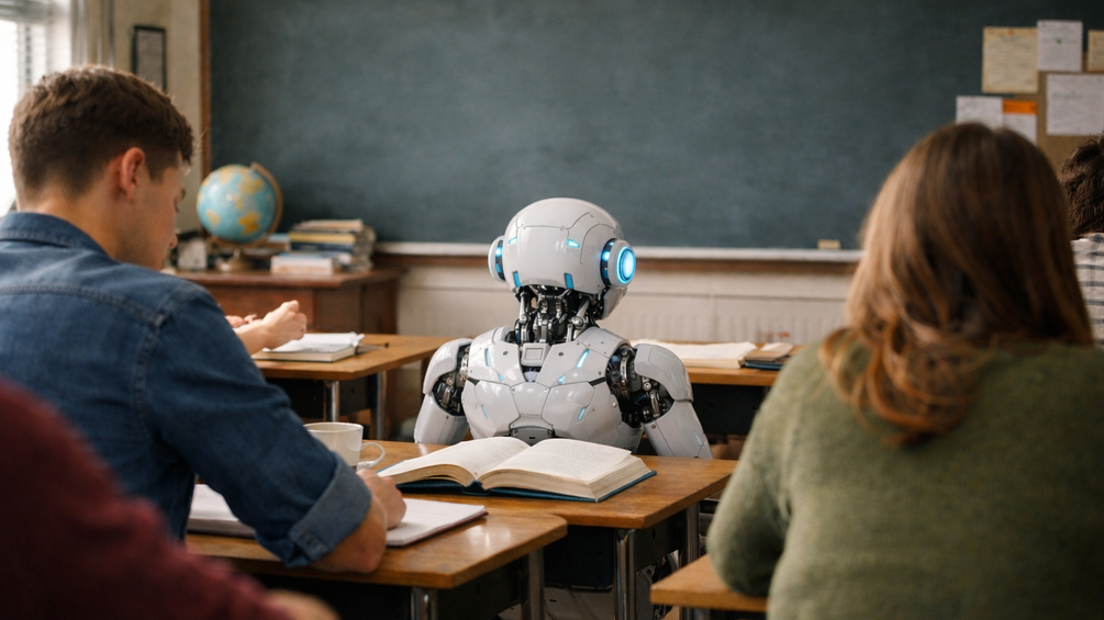 KI-generiertes Bild: Roboter im Klassenzimmer