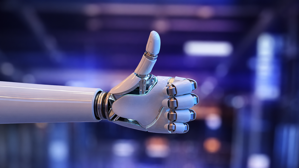 KI-generiertes Bild: Roboterhand zeigt den Daumen nach oben