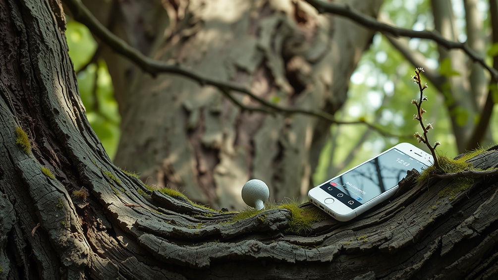 DALL-E KI-generiertes Bild: iPhone im Baum