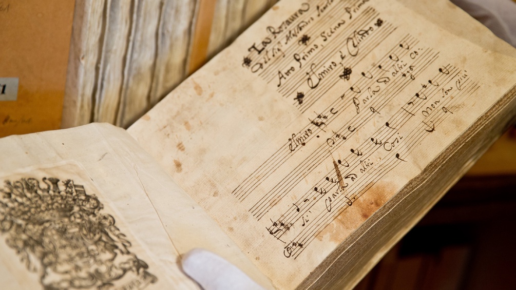 Noten des italienischen Komponisten Giuseppe Domenico Scarlatti in einem Archiv.