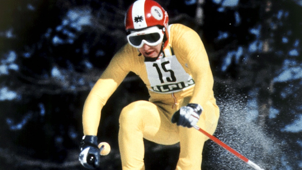 Olympische Winterspiele Innsbruck 1976: der österreichische Skirennläufer Franz Klammer in der Abfahrt