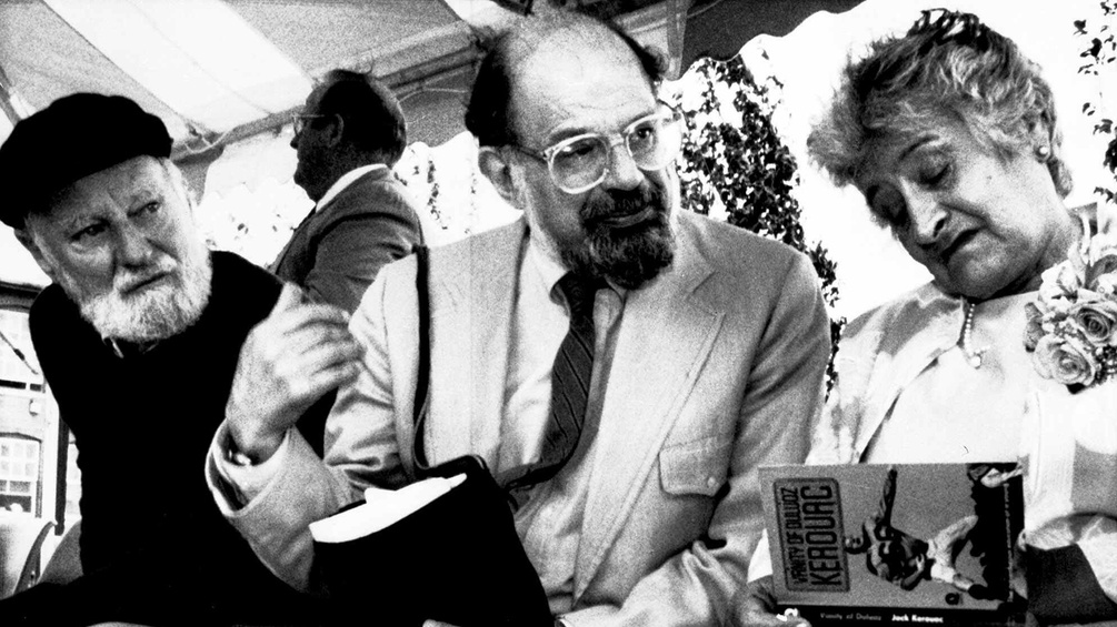 Lawrence Ferlinghetti, Allen Ginsberg und Stella Kerouac, 1988.