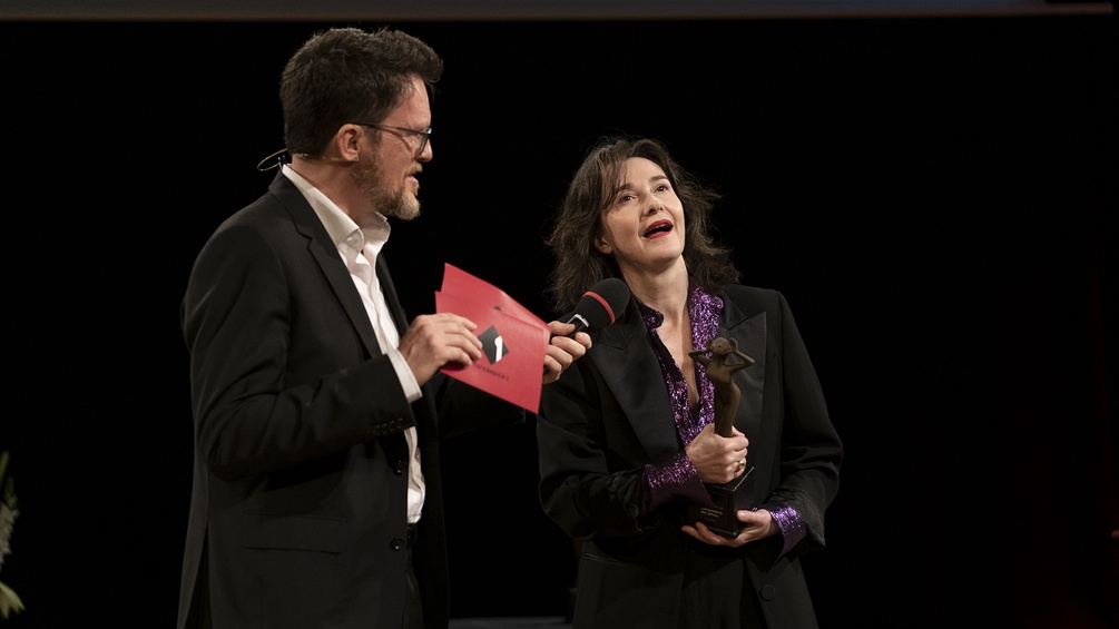 Sylvie Rohrer und Andreas Jungwirth auf der Bühne der Ö1 Hörspielgala