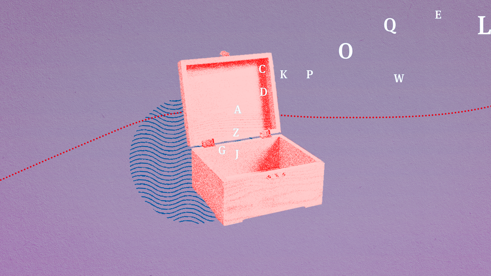 Geöffnete Box aus der Buchstaben quellen