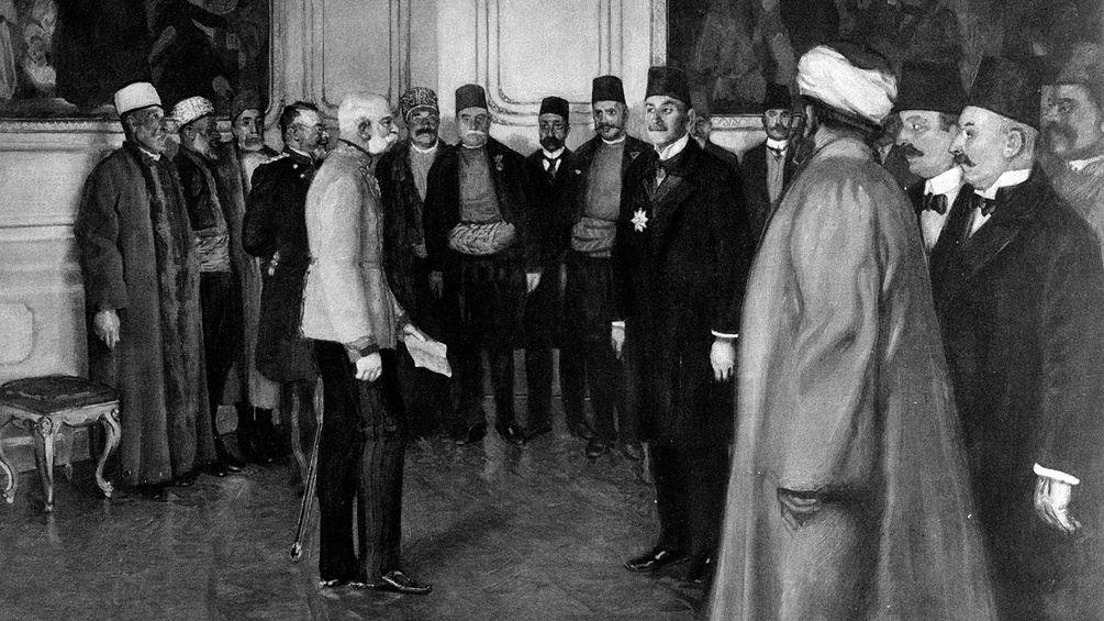  Huldigung der bosnisch-herzegowinischen Deputation in der Hofburg, anlässlich der Annexion am 9.11.1908.