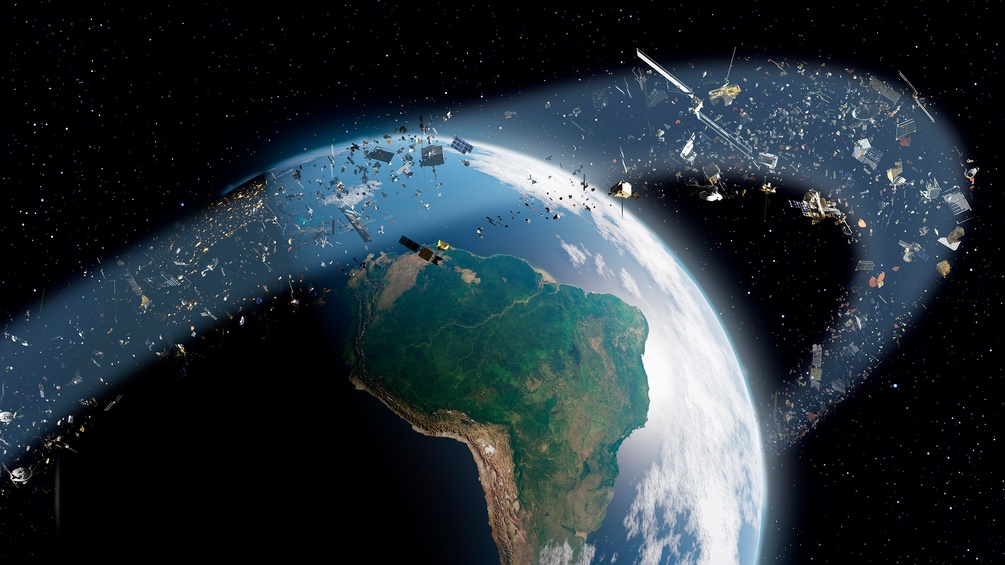 Illustration zu Weltraumschrott, der die Erdkugel umkreist