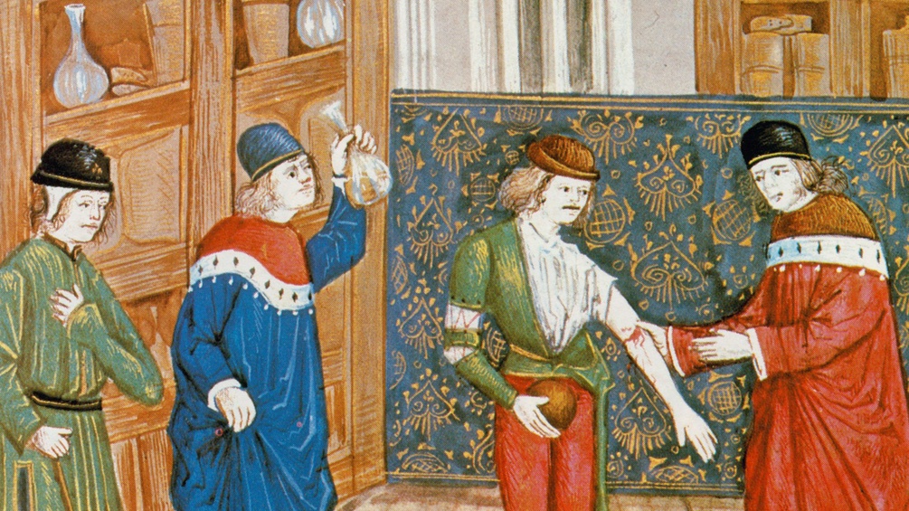 Illustration (Ausschnitt) aus dem 15. Jahrhundert: Patienten