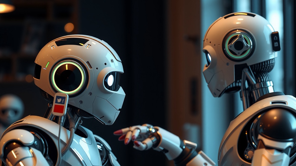 DALL-E KI-generiertes Bild: Zwei Roboter