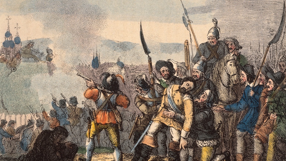 Ausschnitt einer Federlithografie: " Stephan Fadinger fällt"