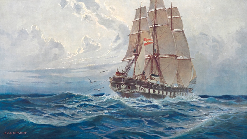 Die Fregatte 'Novara', 1857, Druck Alfred von Koudelka