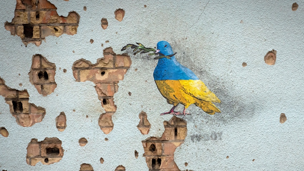 Taube in den ukrainischen Landesfarben, Friedenstaube