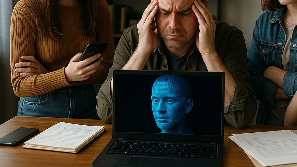 KI-generiertes Bild zum Thema: Vater mit Töchter, Laptop und KI