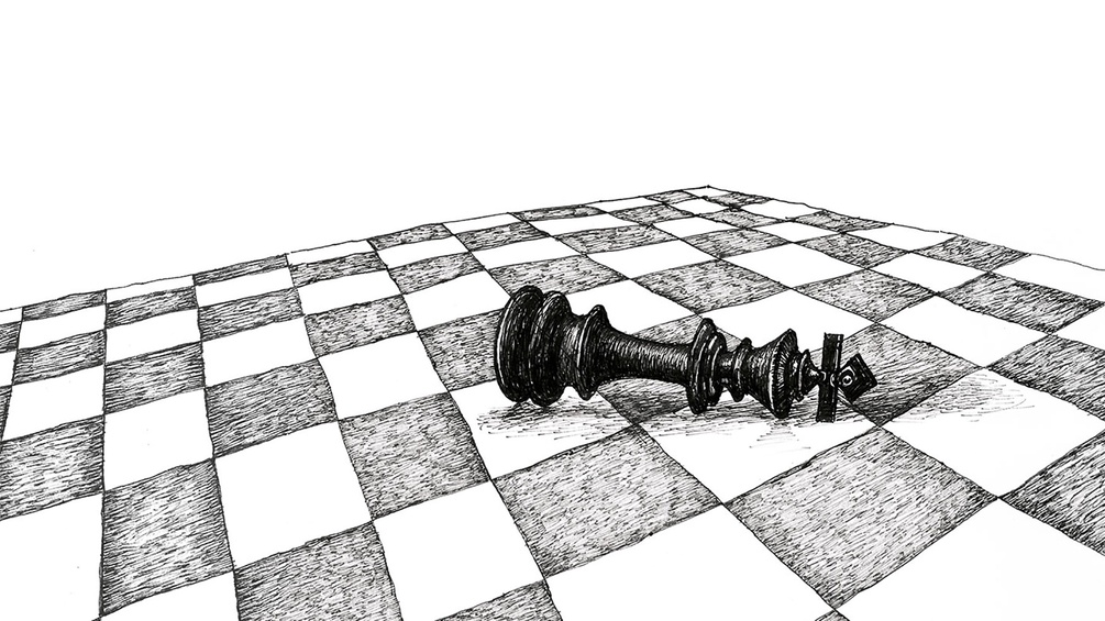 Zeichnung einer umgefallenen Schachfigur
