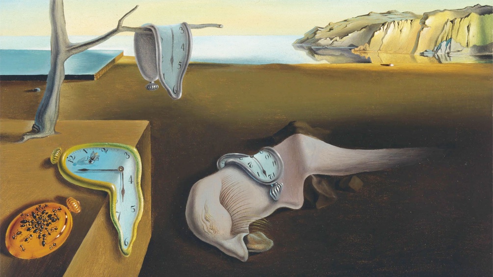 Ausschnitt aus einem Dali-Gemälde, zerlaufende Uhren, The Persistence of Memory