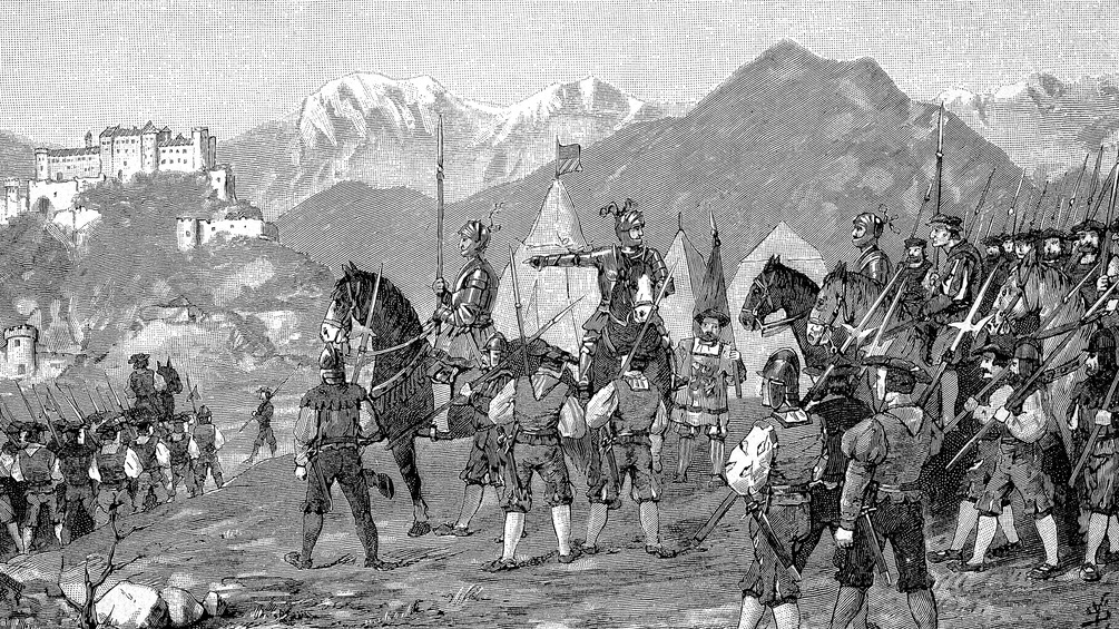Historisches Bild von der Belagerung von Salzburg, Deutscher Bauernkrieg (Ausschnitt)