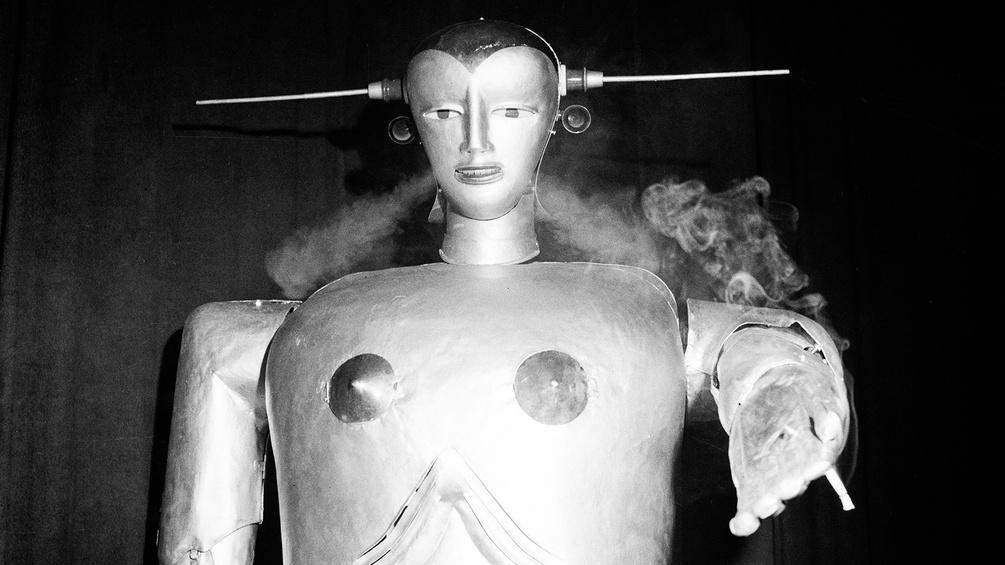 UNITED STATES INFORMATION SERVICE (USIS)/ÖNB, 1952 Der Maschinenmensch Sabor des Schweizer Ingenieurs Peter Steurer bei einer Vorführung in Linz, 1952