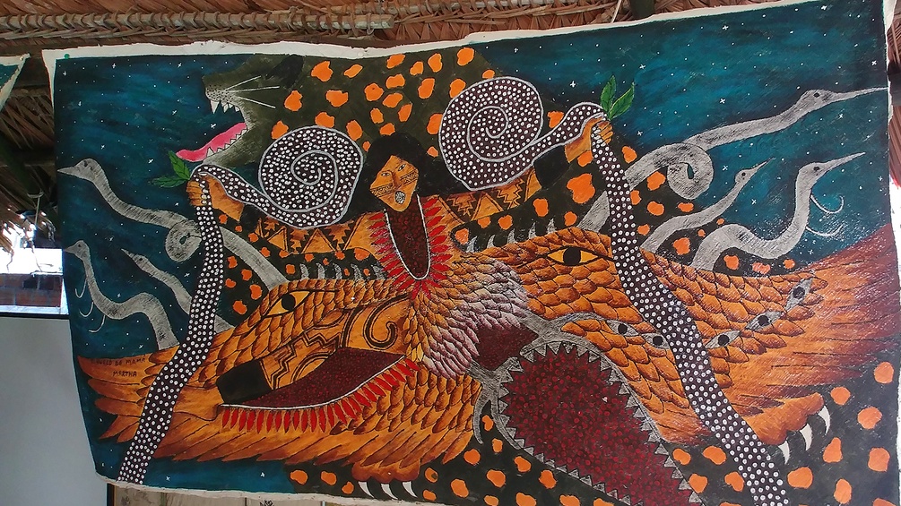 Ein gewebtes Tuch mit der Darstellung von Flussgöttern