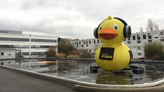 Die Fm4 Ente vor dem ORF-Zentrum.