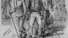 Altes Bild von Menschen in Ketten