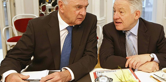 Die Landeshauptmänner Erwin Pröll (NÖ, ÖVP) und Josef Pühringer (OÖ, ÖVP)