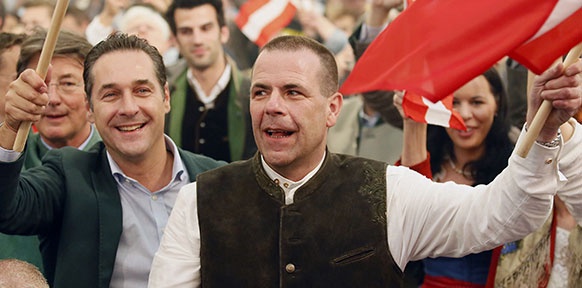 FPÖ-Parteichef Heinz-Christian Strache und Harald Vilimsky, FPÖ-Spitzenkandidat für die EU-Wahl