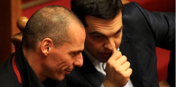 Jannis Varoufakis und Alexis Tsipras im Gespräch