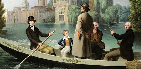 SCHLOSS ART Johann Peter Krafft, Kaiser Franz I. setzt einen Mann auf dem Laxenburger Teich über, um 1837