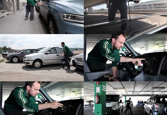 Fotocollage, Mann mit Autos