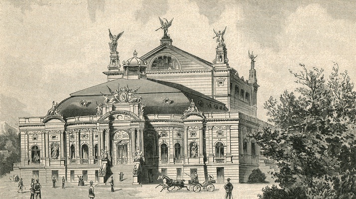 Zeichnung eines Theatergebäudes