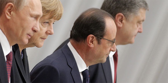 Wladimir Putin, Angela Merkel, Francois Hollande, Petro Poroshenko