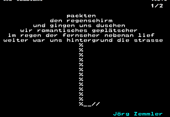 Screenshot des Gedichts "regen/schirm"
