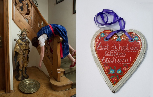 Lebkuchenherz und Frau im Dirndl