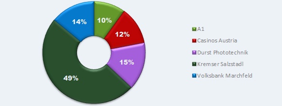 Ringgrafik, A1 (10%), Casinos Austria (12%) Durst Phototechnik (15%), Kremser Salzstadl (49%), Volksbank Marchfeld (14%)