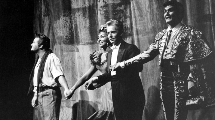 Salzburger Festspiele 1966: Beifall für Karajans "Carmen" mit Herbert von Karajan, Jon Vickers, Grace Bumbry und Justino Diaz.
