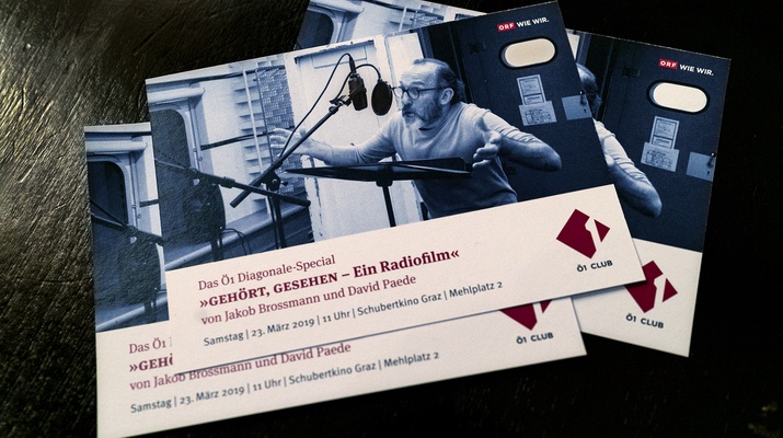 ORF/JOSEPH SCHIMMER Einladungskarten mit Karl Markovics im Ö1 Hörspielstudio