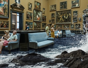 Ein Raum im Kunsthistorischen Museum wird von der Meeresflut überschwemmt.