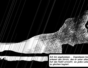 Graphic Novel Zeichnung von einem Mann stehend an einer Klippe