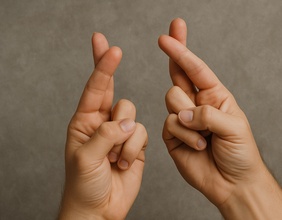 KI-generiertes Bild: Zwei Hände, die "Toi Toi Toi" wünschen