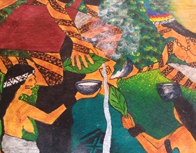 Eine Malerei von Stammesfrauen.