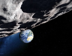 Grafik: Astroid Apophis und Erde