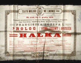 Theaterzettel in polnischer Sprache zu einer Aufführung der Oper "Halka"