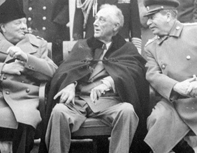 Winston Churchill, Franklin D. Roosevelt und Josef Stalin 