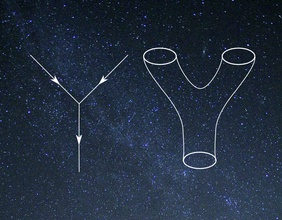 Sternenhimmel mit Grafik der Stringtheorie.