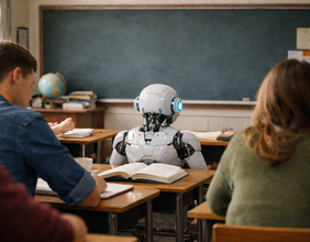 KI-generiertes Bild: Roboter im Klassenzimmer