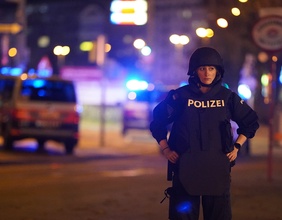 Im Bild die Situation am Schwedenplatz, junge Polizistin