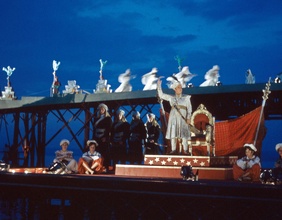 Szene aus der Operette "Tausendundeine Nacht" von Johann Strauss (Sohn) auf der Seebühne in Bregenz, Österreich 1950er Jahre