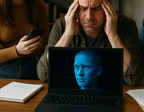 KI-generiertes Bild zum Thema: Vater mit Töchter, Laptop und KI