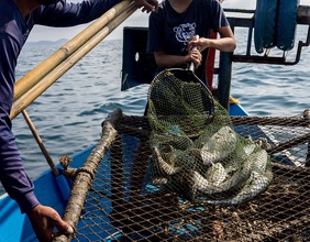 Fischer in Thailand auf einem Boot
